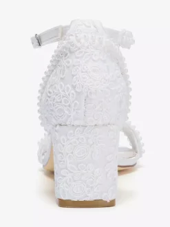 Ivory Wedding Shoes Lace Applique Open Toe Chunky Heel Bridal Shoes