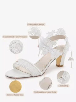 Ivory Wedding Shoes Lace Open Toe Chunky Heel Bridal Shoes
