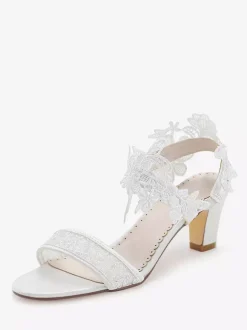 Ivory Wedding Shoes Lace Open Toe Chunky Heel Bridal Shoes