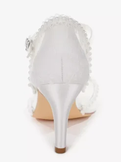 Ivory Wedding Shoes Pointed Toe Lace Applique High Heel Bridal Shoes