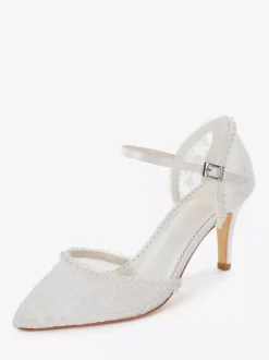 Ivory Wedding Shoes Pointed Toe Lace Applique High Heel Bridal Shoes