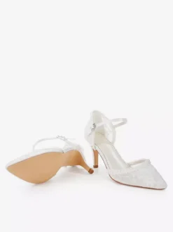 Ivory Wedding Shoes Pointed Toe Lace Applique High Heel Bridal Shoes