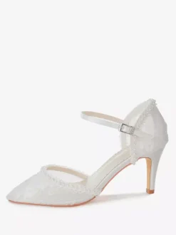 Ivory Wedding Shoes Pointed Toe Lace Applique High Heel Bridal Shoes