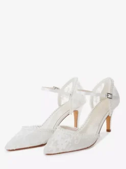 Ivory Wedding Shoes Pointed Toe Lace Applique High Heel Bridal Shoes