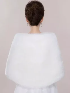 Ivory Wedding Wrap Faux Fur Sleeveless Open Front Bridal Shawl
