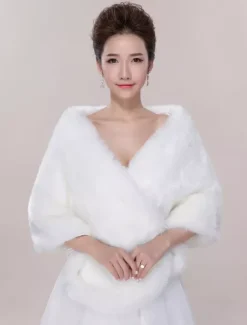 Ivory Wedding Wrap Faux Fur Sleeveless Open Front Bridal Shawl