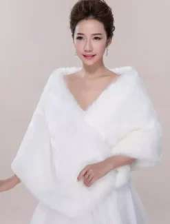 Ivory Wedding Wrap Faux Fur Sleeveless Open Front Bridal Shawl