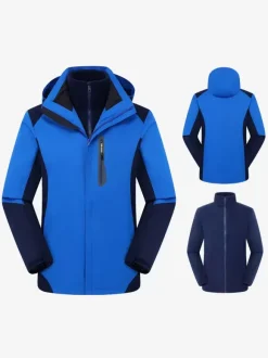 Jacket For Men Color Block Zipper Polar Fleece Stylish