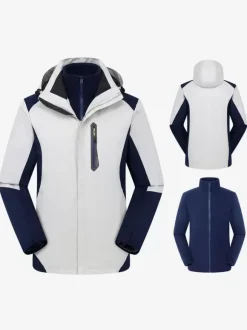 Jacket For Men Color Block Zipper Polar Fleece Stylish