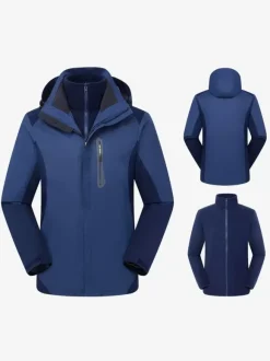 Jacket For Men Color Block Zipper Polar Fleece Stylish