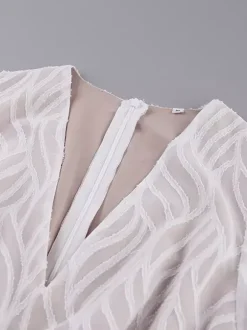 Jacquard Mini Dress With V-Neck And Long Sleeves For Summer 2026