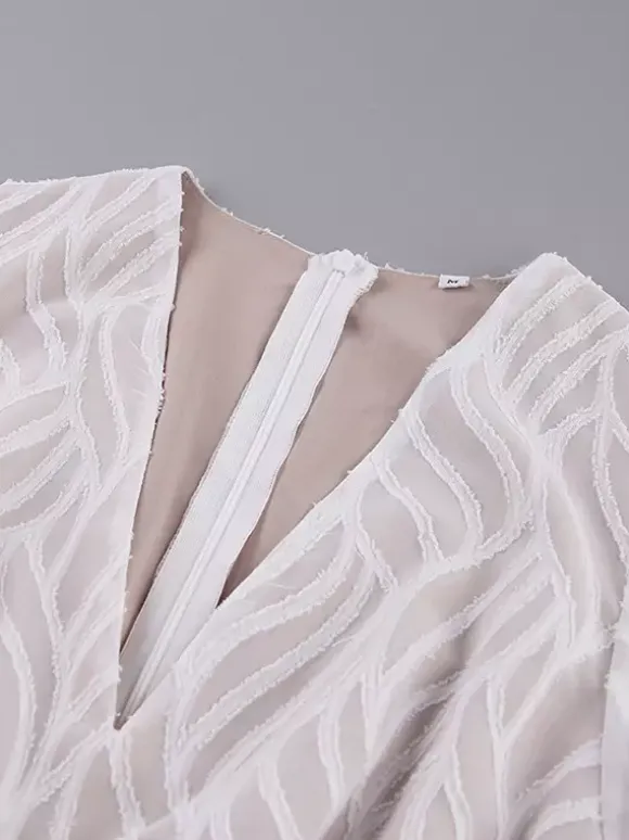 Jacquard Mini Dress With V-Neck And Long Sleeves For Summer 2026