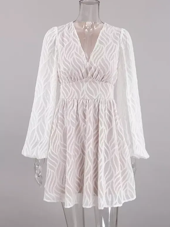 Jacquard Mini Dress With V-Neck And Long Sleeves For Summer 2026