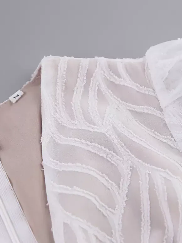 Jacquard Mini Dress With V-Neck And Long Sleeves For Summer 2026