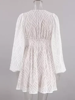 Jacquard Mini Dress With V-Neck And Long Sleeves For Summer 2026