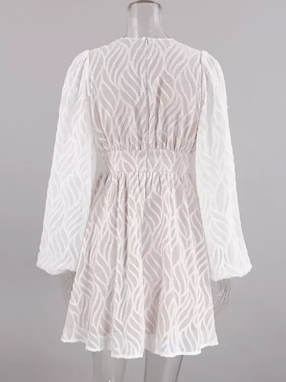 Jacquard Mini Dress With V-Neck And Long Sleeves For Summer 2026