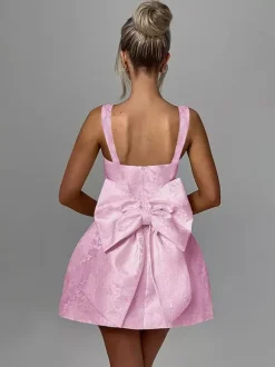 Jacquard Coquette Mini Dress For Women - Barbiecore Big Bow Back Sleeveless A Line - Summer Birthday Party Outfits 2026