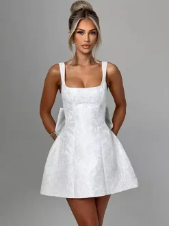 Jacquard Coquette Mini Dress For Women - Barbiecore Big Bow Back Sleeveless A Line - Summer Birthday Party Outfits 2026