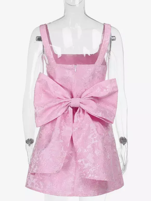 Jacquard Coquette Mini Dress For Women - Barbiecore Big Bow Back Sleeveless A Line - Summer Birthday Party Outfits 2026