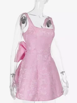 Jacquard Coquette Mini Dress For Women - Barbiecore Big Bow Back Sleeveless A Line - Summer Birthday Party Outfits 2026