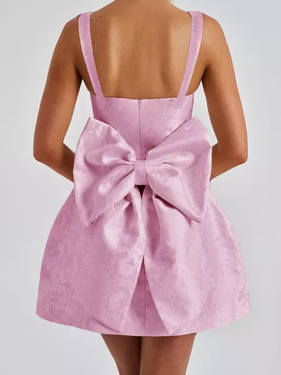 Jacquard Coquette Mini Dress For Women - Barbiecore Big Bow Back Sleeveless A Line - Summer Birthday Party Outfits 2026
