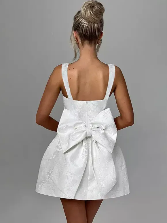 Jacquard Coquette Mini Dress For Women - Barbiecore Big Bow Back Sleeveless A Line - Summer Birthday Party Outfits 2026