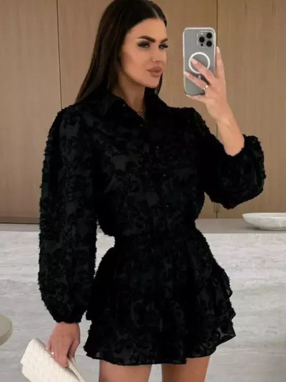 Jacquard Two Piece Co-ord Set Long Sleeve Shirt And Layered Shorts 2026