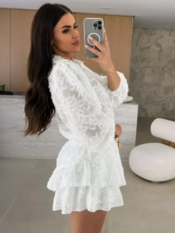Jacquard Two Piece Co-ord Set Long Sleeve Shirt And Layered Shorts 2026