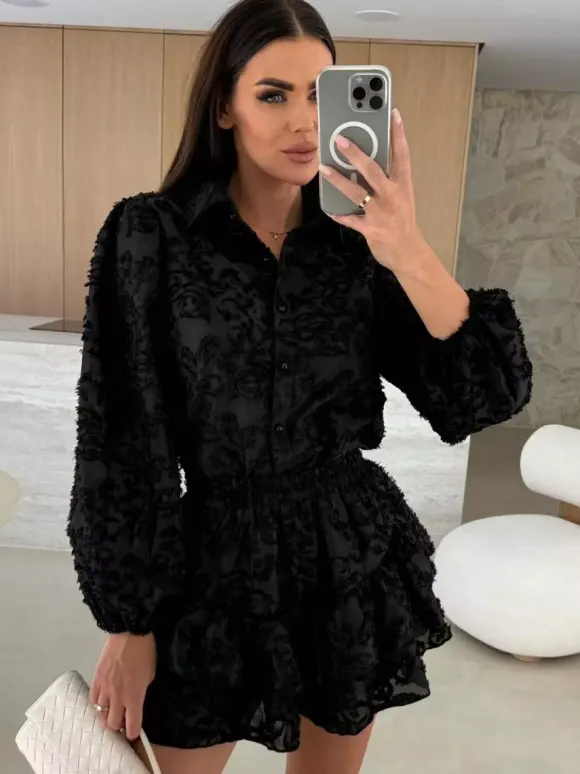 Jacquard Two Piece Co-ord Set Long Sleeve Shirt And Layered Shorts 2026
