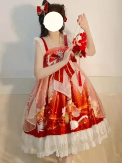 Japanese style Lolita Costumes Lolita Dresses Polyester Bows Floral Print Kimono Sleeveless Red