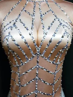 Jazz Dance Costume Sexy Women Beading Tassels Mini Jumpsuits
