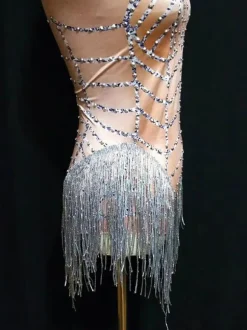 Jazz Dance Costume Sexy Women Beading Tassels Mini Jumpsuits