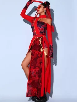 Jazz Dance Costumes For Women Polyester Apron Jumpsuit Sash 3-Piece Set Dancing Wear