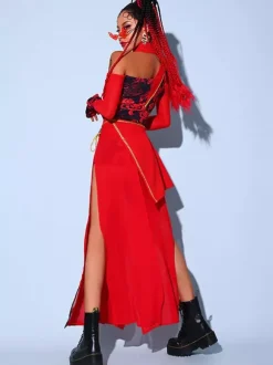 Jazz Dance Costumes For Women Polyester Apron Jumpsuit Sash 3-Piece Set Dancing Wear