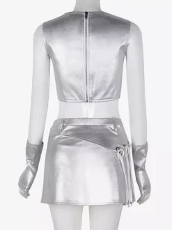 Jazz Dance Costumes Silver Women's Polyester Top Skirt Set Dancing Wear