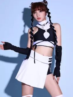 Jazz Dance Costumes White Women's Polyester Top Skirt Gloves Set Dancing Wear