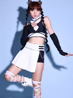Jazz Dance Costumes White Women's Polyester Top Skirt Gloves Set Dancing Wear