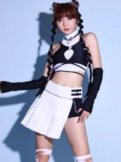 Jazz Dance Costumes White Women's Polyester Top Skirt Gloves Set Dancing Wear