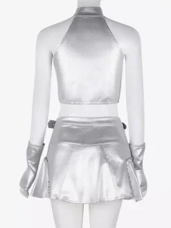 Jazz Dance Costumes Women's Silver Front Zipper Jazz Dance Sets Dancing Wear