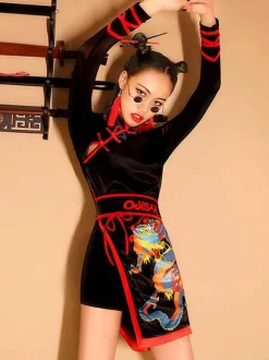 Jazz Dance Costumes Chinese Style Qipao Playsuit Dancing Wear