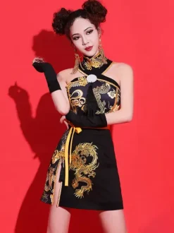 Jazz Dance Costumes Chinese Style Dragon Women Dress Gloves Sash Dancing Wear