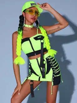 Jazz Dance Costumes Women's Polyester Top Mini Skirt Pants Dancing Wear
