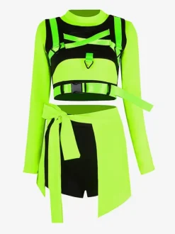 Jazz Dance Costumes Women's Polyester Top Mini Skirt Sash Pants Dancing Wear