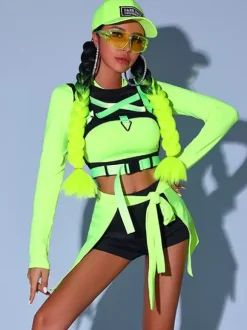 Jazz Dance Costumes Women's Polyester Top Mini Skirt Sash Pants Dancing Wear