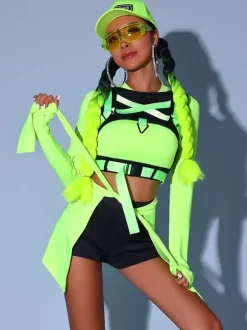 Jazz Dance Costumes Women's Polyester Top Mini Skirt Sash Pants Dancing Wear