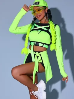 Jazz Dance Costumes Women's Polyester Top Mini Skirt Sash Pants Dancing Wear