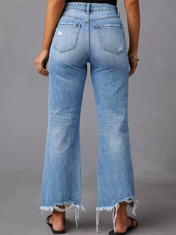 Jeans Bottoms SexyCasual Fringe Raised Waist Denim Jeans