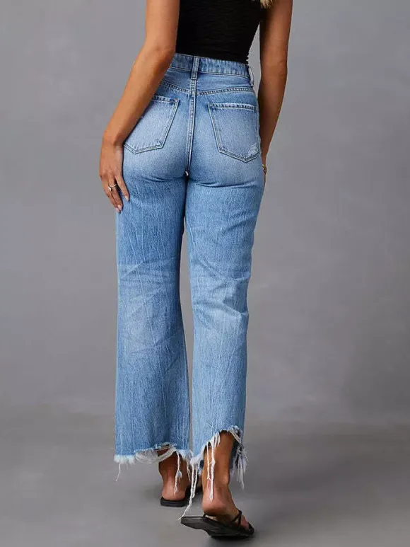 Jeans Bottoms SexyCasual Fringe Raised Waist Denim Jeans