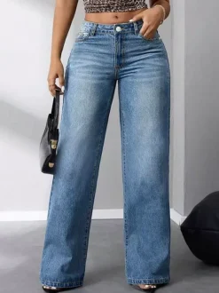 Jeans Bottoms Women's Wide Fashion Denim Casual Jeans