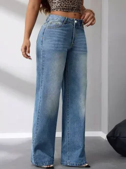 Jeans Bottoms Women's Wide Fashion Denim Casual Jeans